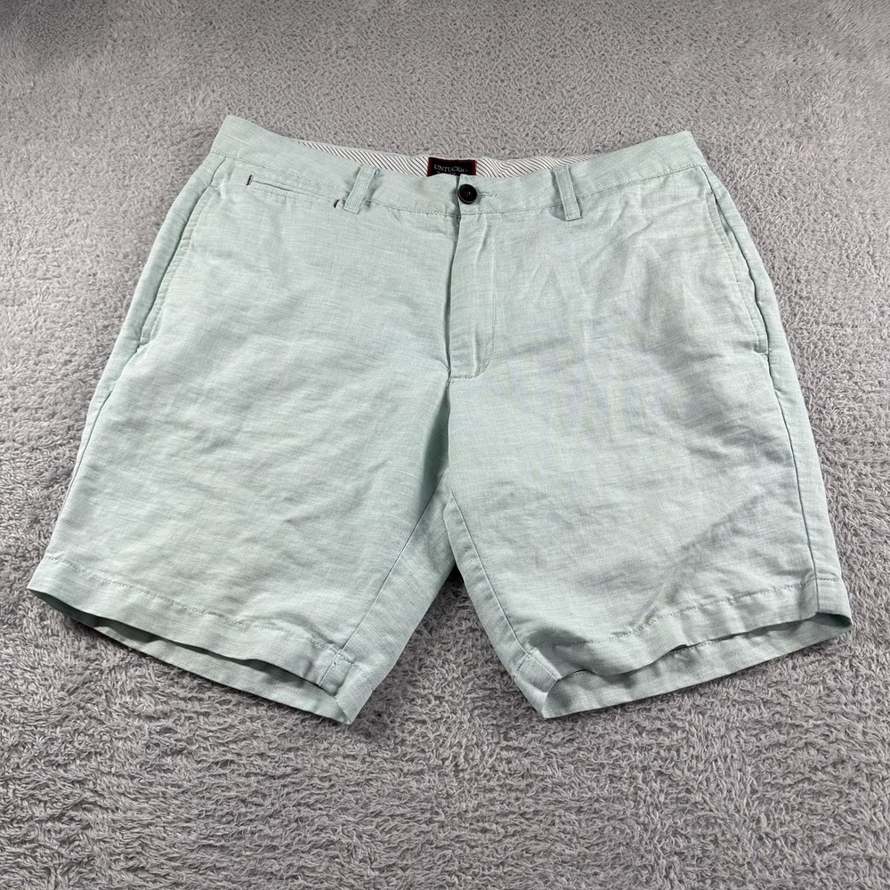 Untuckit Linen‎ Blend Shorts Mens 34 Blue Beach Golf Summer Vacation - Flaw